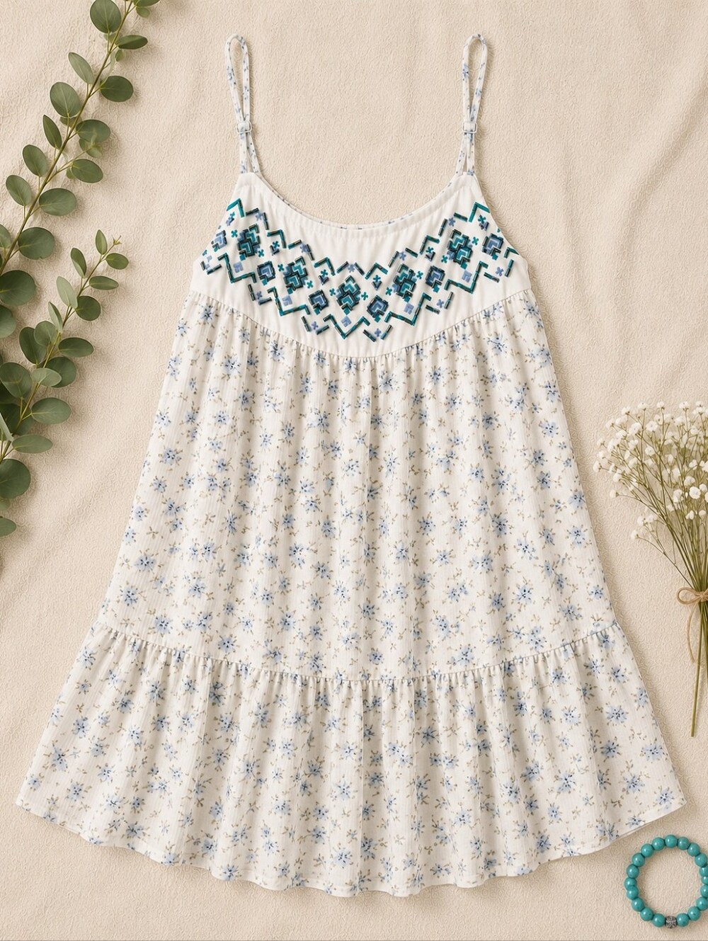 Torrid Blue Floral Beaded Babydoll Tank Top Size 2